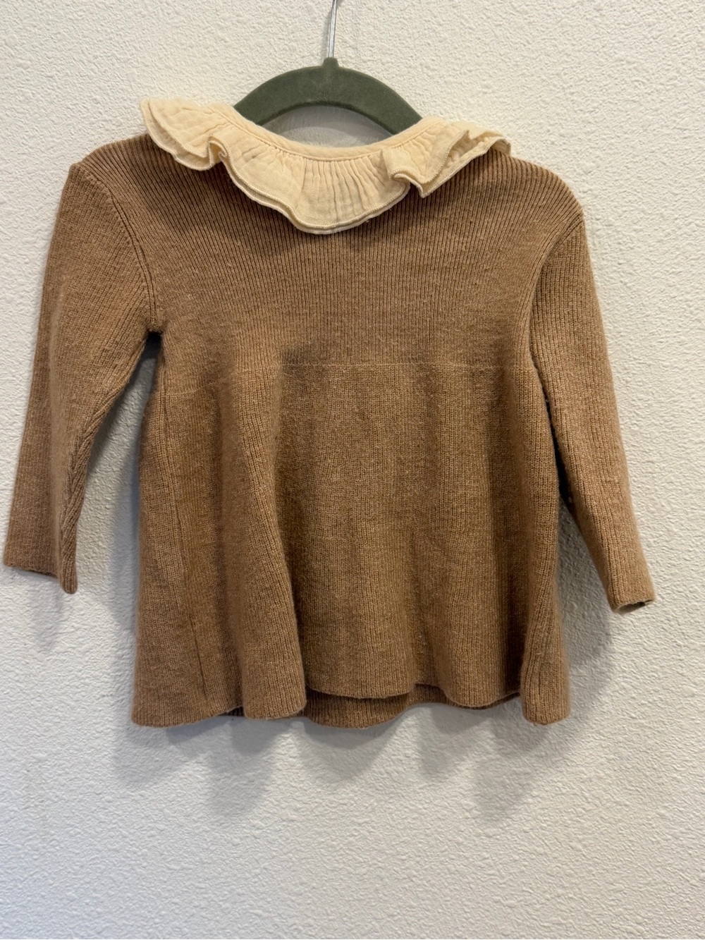Zara Brown Sweater with Cream Ruffle Collar